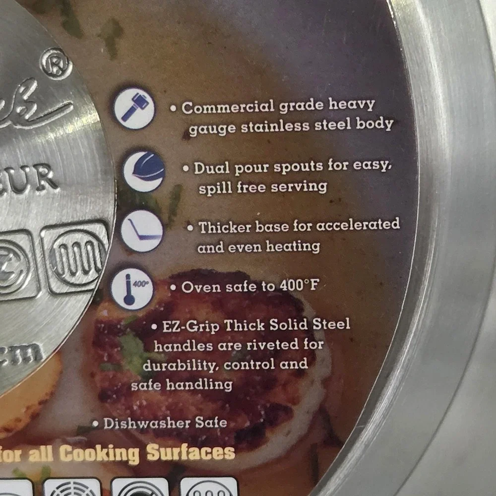 David Burke 8in Heavy Stainless Steel Frying Pan Pour Spouts Induction Cookware